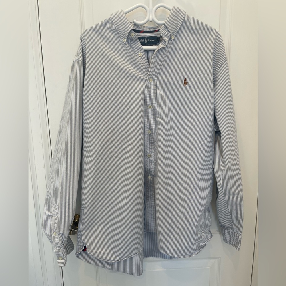 Ralph Lauren Blue and White pinstripe Cotton Oxford Buttown-down